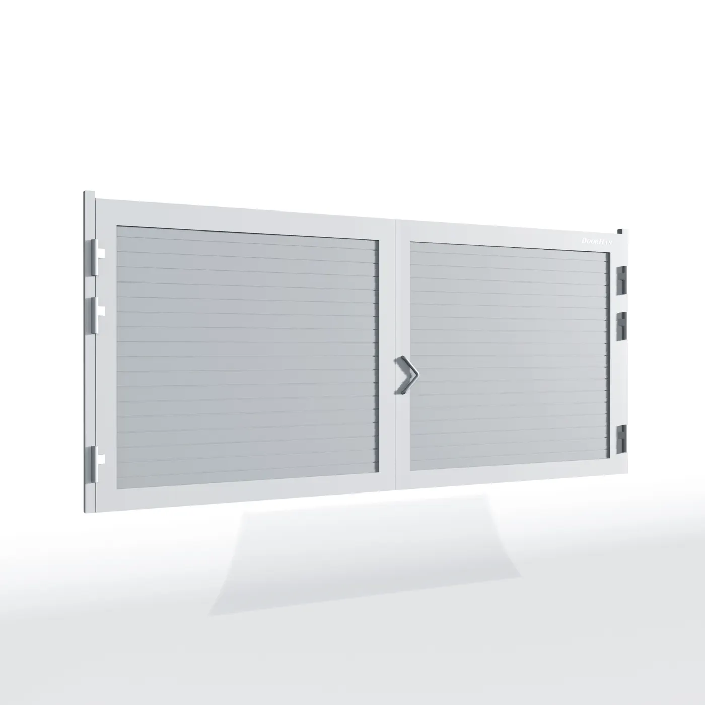 Распашные ворота DoorHan 4200х1300 цвета RAL 9006 (серебристый) с дизайном «доска» с автоматикой